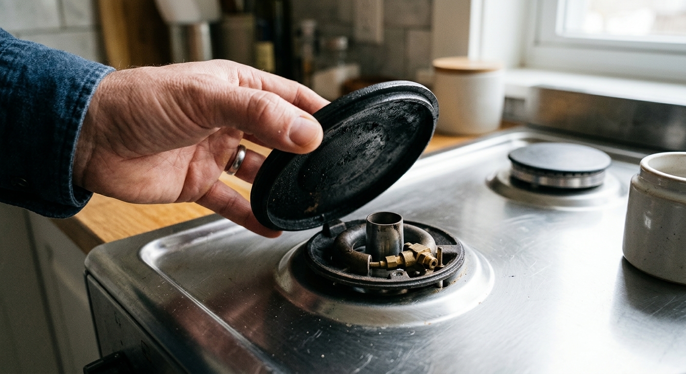 gas stove won't ignite, checking the burner cap and igniter